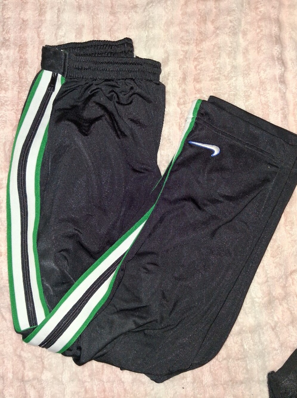 Nike Side Zip Away Black Kids Joggers with Green and White Side Stripes